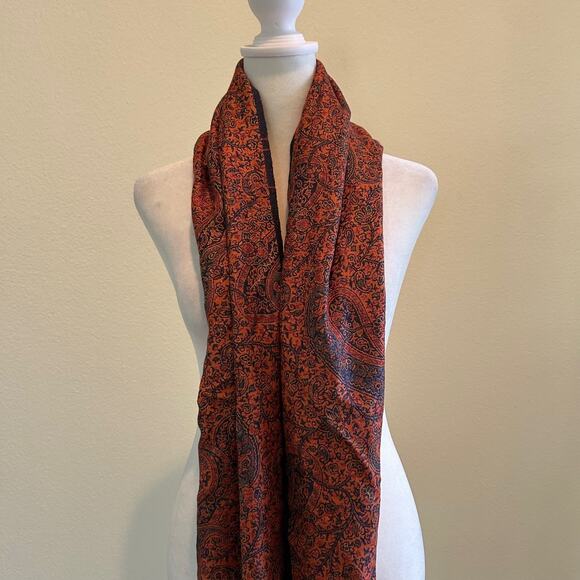 Cejon Scarf Paisley 100% Rayon Orange Multicolor Tassel Hem Winter Accessories - Picture 3 of 7